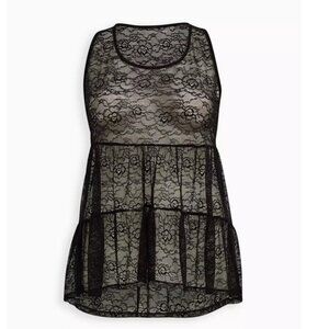 Torrid Black Sheer Lace Crew Neck Tiered Babydoll Tunic Tank Size 4